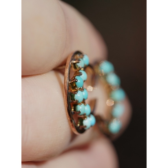 Vintage 10-14k Solid Gold Natural Persian Turquoise Crescent Moon Stud Earrings - Picture 2 of 6